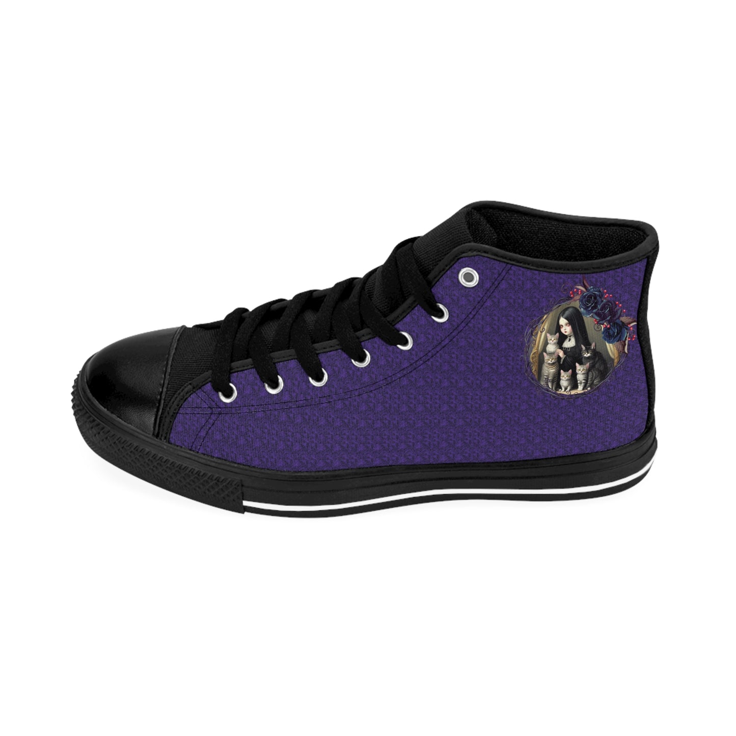 Wickham Family Portrait Collection on Purple Background Stylish Women's High-Top Sneakers with Floral Design, Casual Footwear
